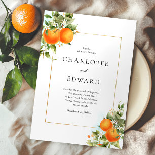 Convite Casamento Laranja Citrus Watercolor