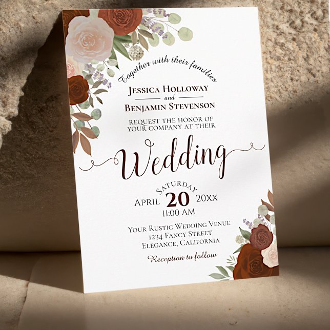 Convite Casamento Laranja De Ferrugem Floral De Cobra Rust (Criador carregado)