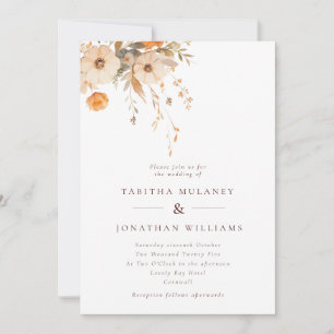 Convite Casamento Laranja de Flores Selvagens Simples