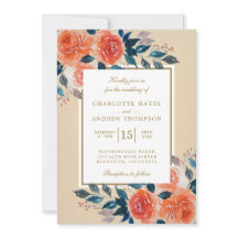 Casamento Laranja Floral de Aquarela Elegante