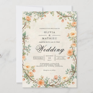 Convite Casamento Laranja-Floral de Arqueiro Muted