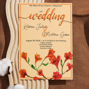 Convite Casamento Laranja Floral Watercolor