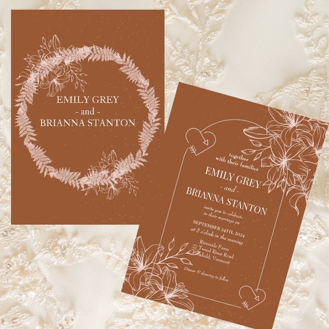 Convite Casamento Laranja Minimalista de terracotta boho B (Criador carregado)