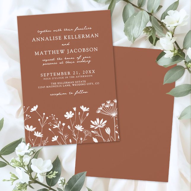 Convite Casamento Laranja Queimada de Flor Silvestre (Wildflower Burnt Orange Wedding Invitation)