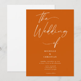 Convite Casamento Laranja Queimado com Script de Caligrafi