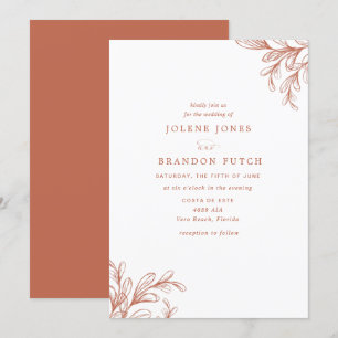 Convite Casamento Laranja Queimado de Outono Moderno