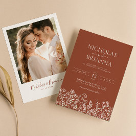 Convite Casamento Laranja Queimado de Terracotta de Flor S