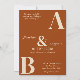 Convite Casamento Laranja Queimado Inicial Moderno Elegant