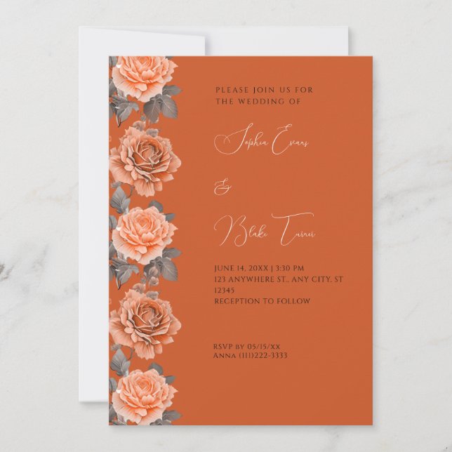 Convite Casamento Laranja Rosa Moderno Queda (Frente)