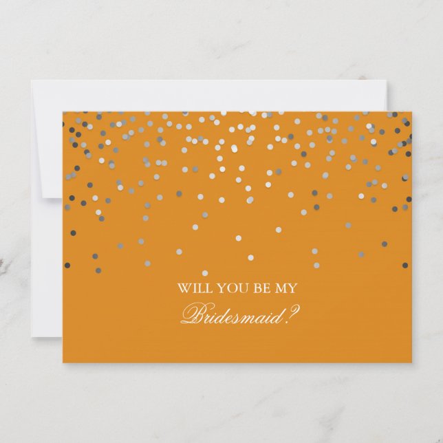 Convite Casamento Laranja Silver Confetti Bridesmaid (Frente)