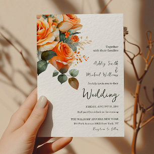 Convite Casamento Laranja Simples Floral Minimalista de Qu