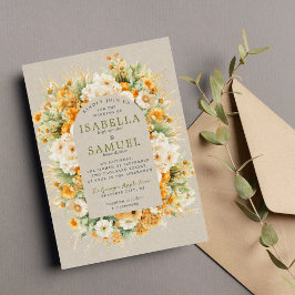 Convite Casamento Laranja Verde Floral de Autumn Blooms