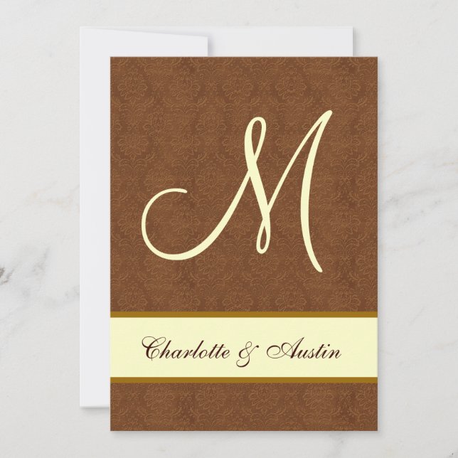 Convite Casamento Latido Brown e Cream Damask A454 (Frente)