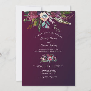 Convite Casamento Lavado de Borgonha Floral Moderna Elegan