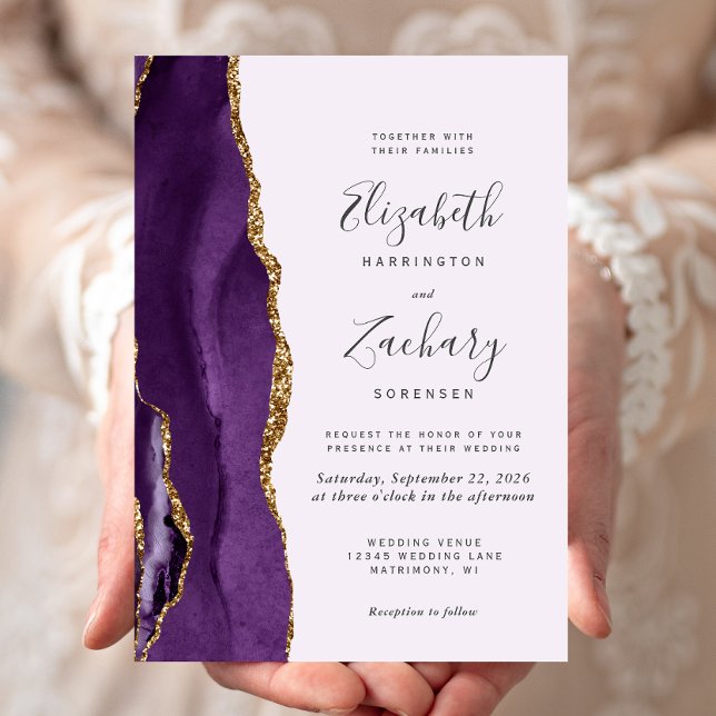Convite Casamento Lavanda Ágata Dourada Roxa (Criador carregado)