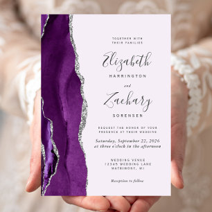 Convite Casamento Lavanda Ágata Prata Roxo Moderno