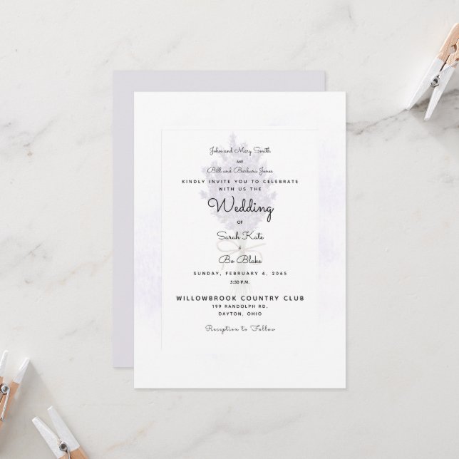 Convite Casamento Lavanda Ambos os Pais Listados (Frente/Verso In Situ)