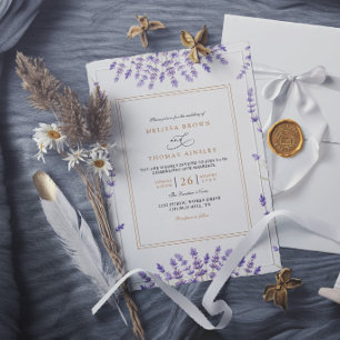 Convite Casamento Lavanda Aquarela Clássica Roxa Elegante