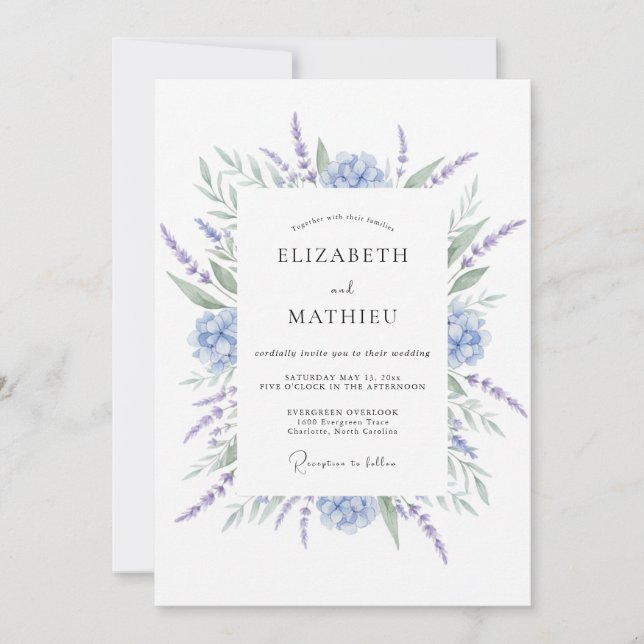 Convite Casamento Lavanda Azul (Frente)