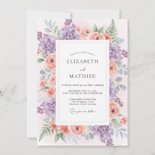 Convite Casamento Lavanda Coral Lilás Eucalipto