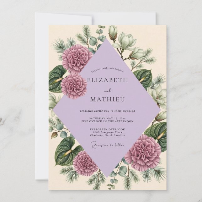 Convite Casamento Lavanda Dália (Frente)
