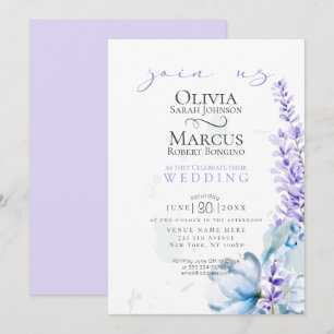 Convite Casamento Lavanda de aquarela - Florestas Azuis D