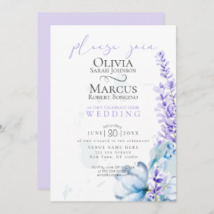 Convite Casamento   Lavanda de aquarelas - Florestas azuis