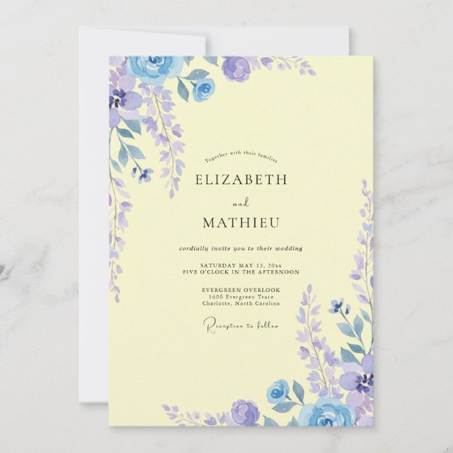 Convite Casamento Lavanda e Periwinkle Wisteria (Frente)