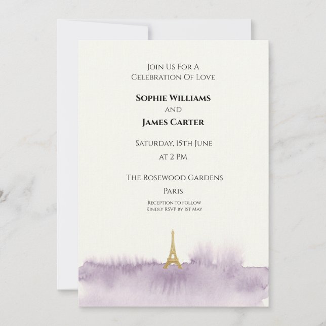 Convite Casamento Lavanda Eiffel (Frente)
