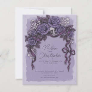 Convite Casamento Lavanda Gótico, Caveira e Rosas