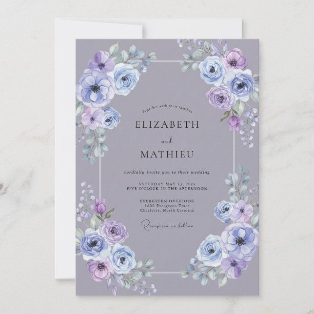 Convite Casamento Lavanda Lilás Peônia (Frente)