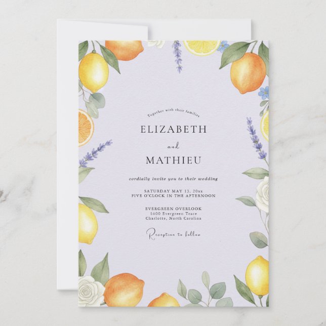Convite Casamento Lavanda Limão Cítrico Eucalipto (Frente)