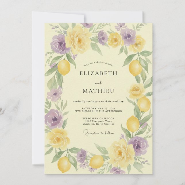 Convite Casamento Lavanda Limão Cítrico Eucalipto Suave (Frente)