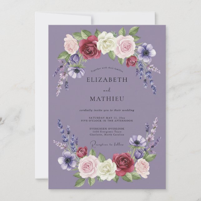 Convite Casamento Lavanda Marrom Flor (Frente)