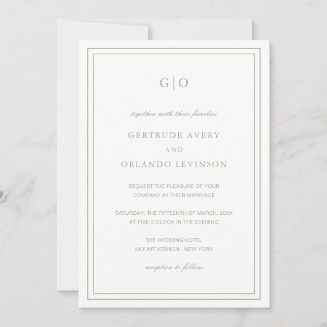 Convite Casamento Legante do Código QR Verde do Sage Cláss (Frente)