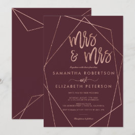 Convite casamento lésbica com rosa dourado vermelho terrár