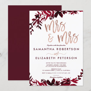 Convite Casamento lésbica vermelho floral da tipografia