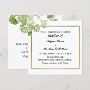 Convite Casamento Lésbico Aquarela de Folhagem Vintage