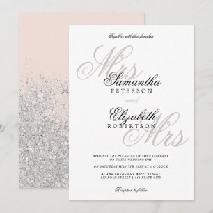 Convite Casamento lésbico clássico de prata elegante
