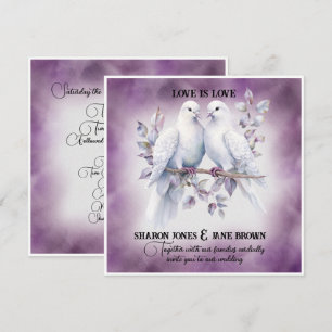 Convite Casamento Lésbico com Dois Doves Branco