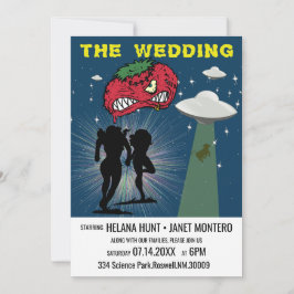 Convite Casamento Lésbico com Poster Sci Fi Retro