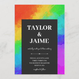 Convite Casamento Lésbico do Rainbow Paint Modern Gay