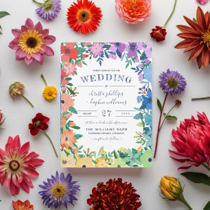 Convite Casamento Lésbico Gay do Retro Rainbow Flowers