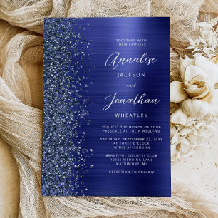 Convite Casamento Letra Brilhante Metal Naval Azul