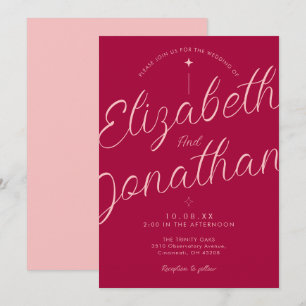 Convite Casamento Letra Moderna Retro Fuchsia Rosa