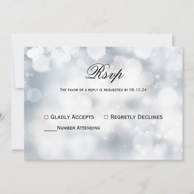 Convite Casamento Leve De Chic Silver Bokeh Rsvp (Frente)