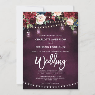 Convite Casamento leve de Corda Rústica Floral Marinho Bur