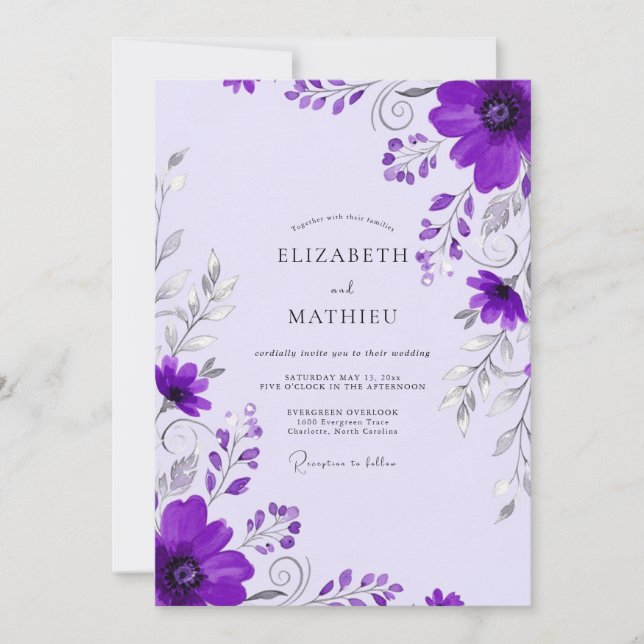 Convite Casamento Leve e Roxo de Primavera (Frente)