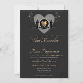 Convite Casamento LGBTQ Dourado com Código QR Masculino
