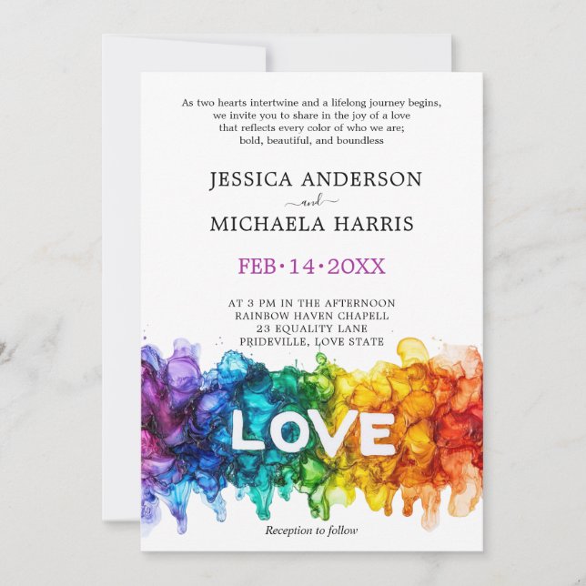 Convite 🌈 🐦 Casamento LGBTQ Pintado Com Amor (Frente)